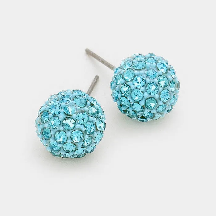 Little Girls Aqua Crystal Disco Ball Stud Earrings | 91858