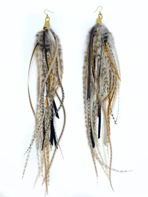 Long Feather and Leather Earrings - Sea Birds