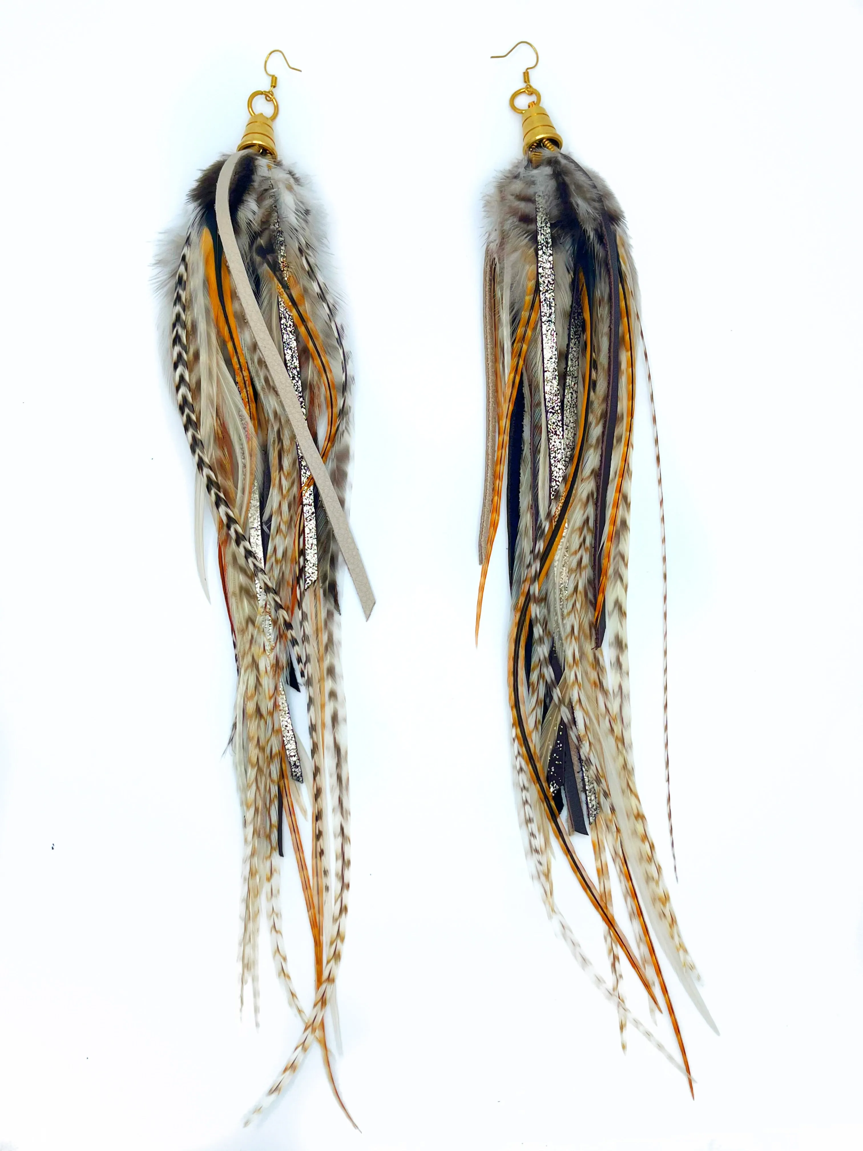 Long Feather and Leather Earrings - Sea Birds