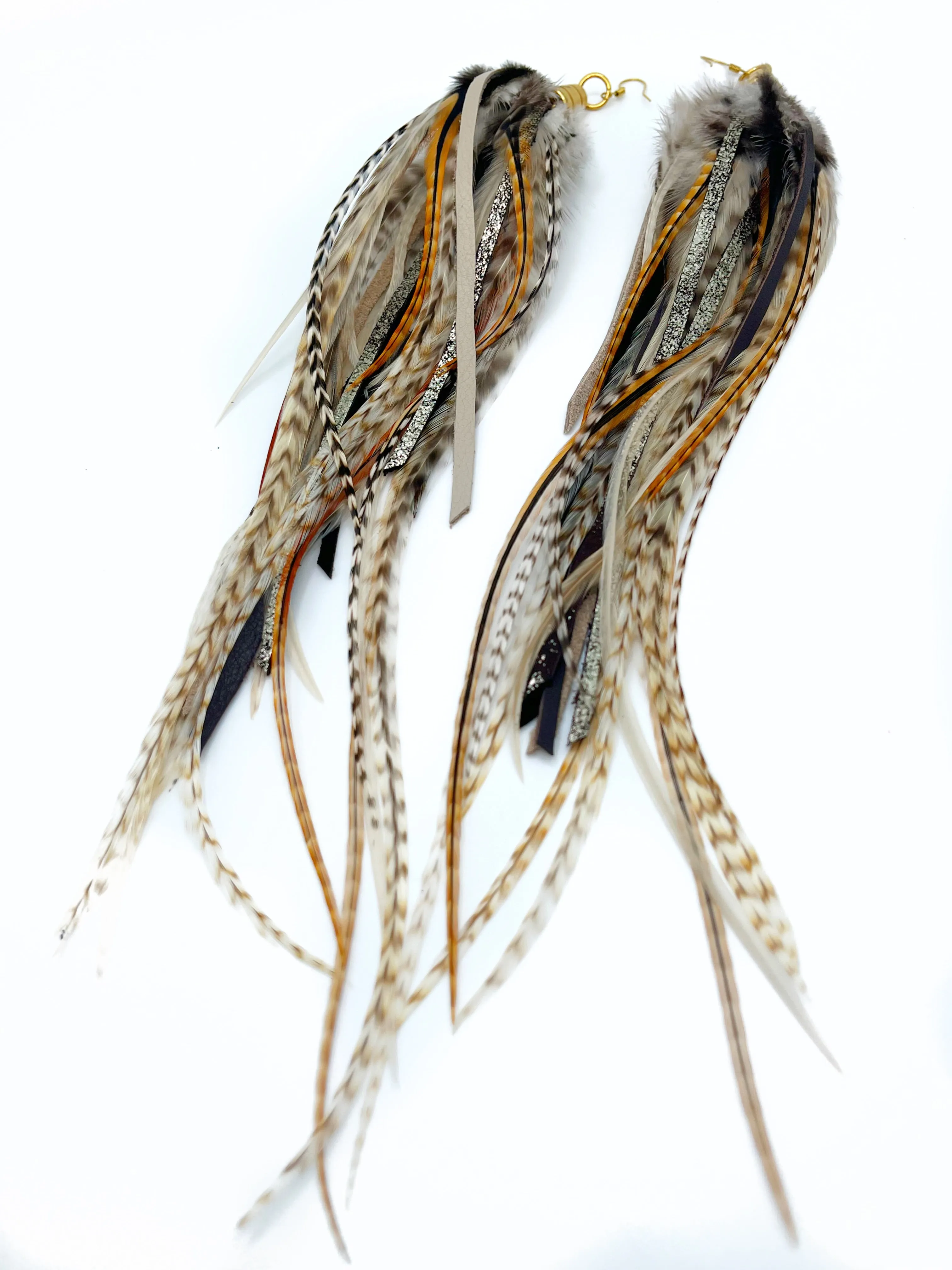 Long Feather and Leather Earrings - Sea Birds