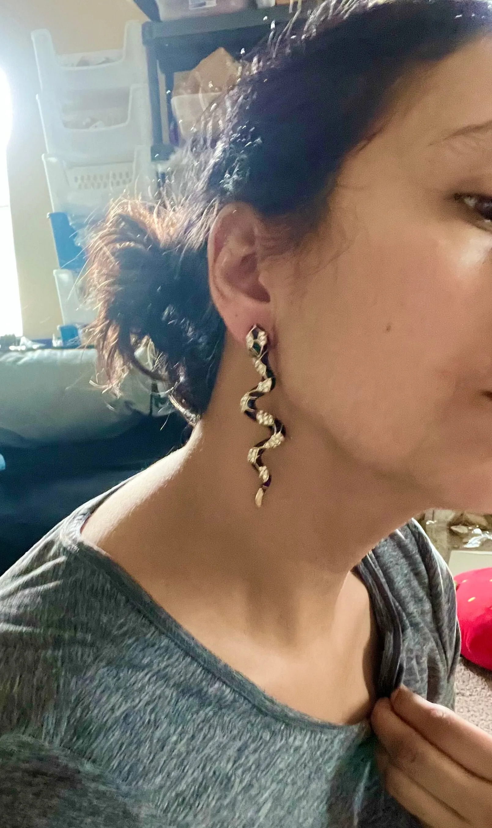Long snake earrings ,big gold snake black earrings , gold black statement earrings , big gold gothic earrings , earrings vintage style