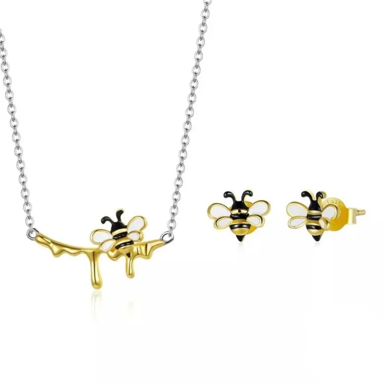 Lovely Honey Bee Necklace & Earrings Jewelry Set