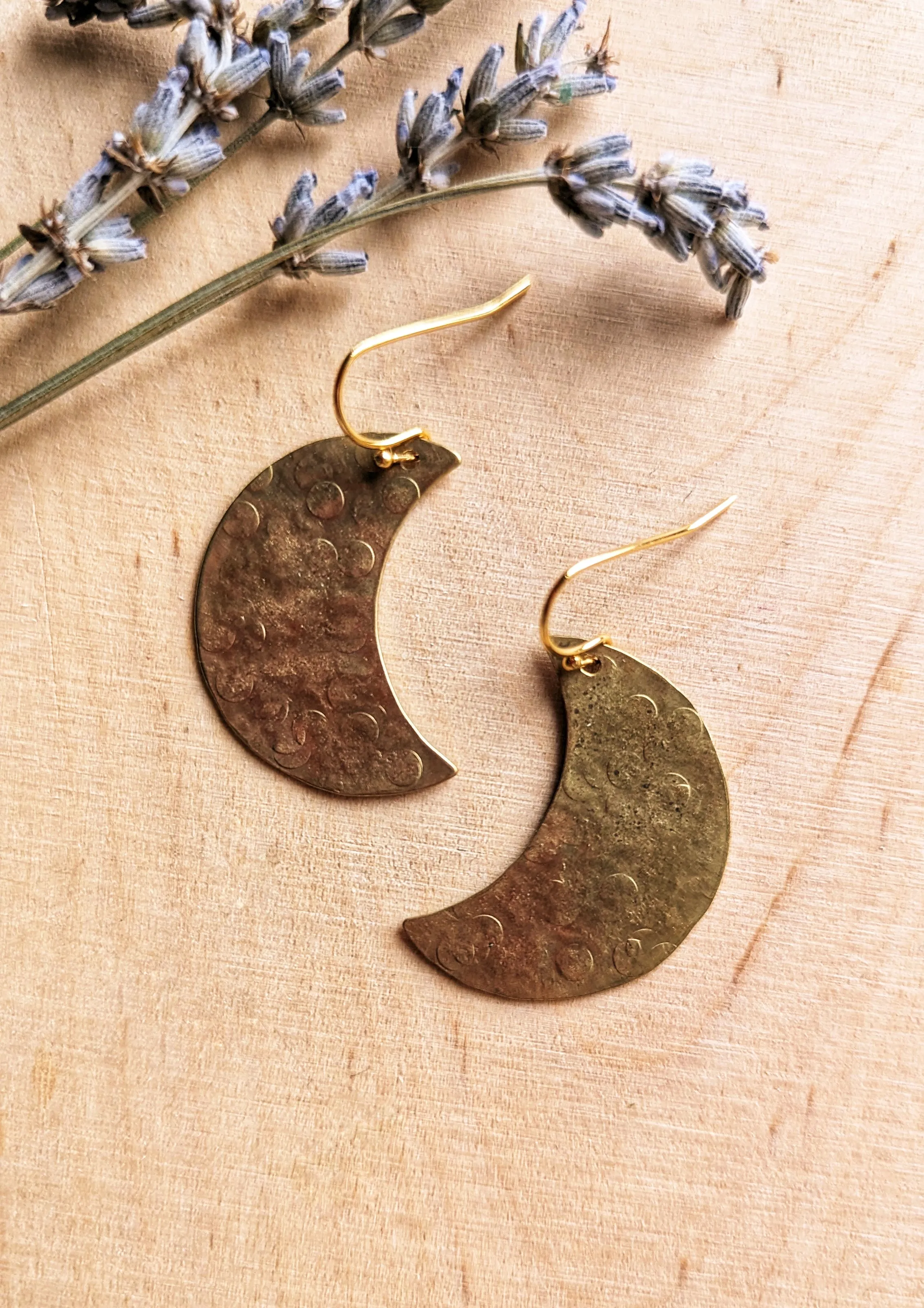 Luna Hammered Brass Earrings