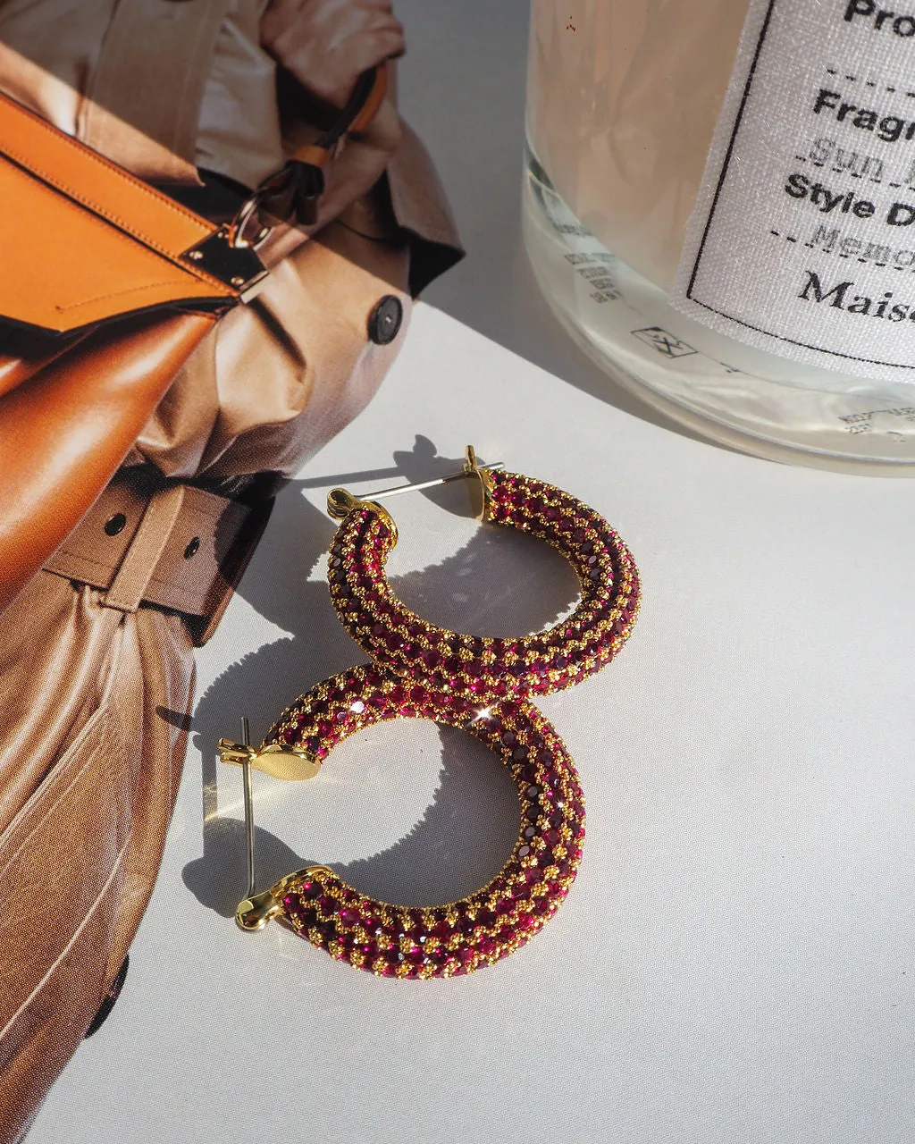 Luv AJ Pave Baby Amalfi Hoops- Ruby Red- Gold