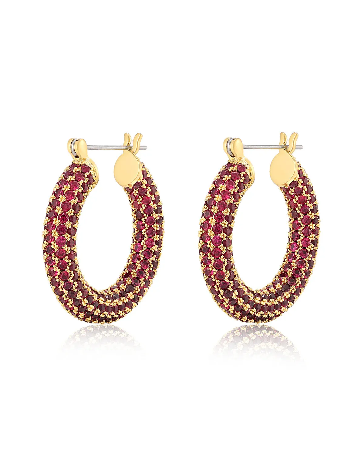 Luv AJ Pave Baby Amalfi Hoops- Ruby Red- Gold