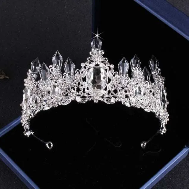 Luxury Big Rhinestone Bridal Jewelry Sets Silver Plated Crystal Crown