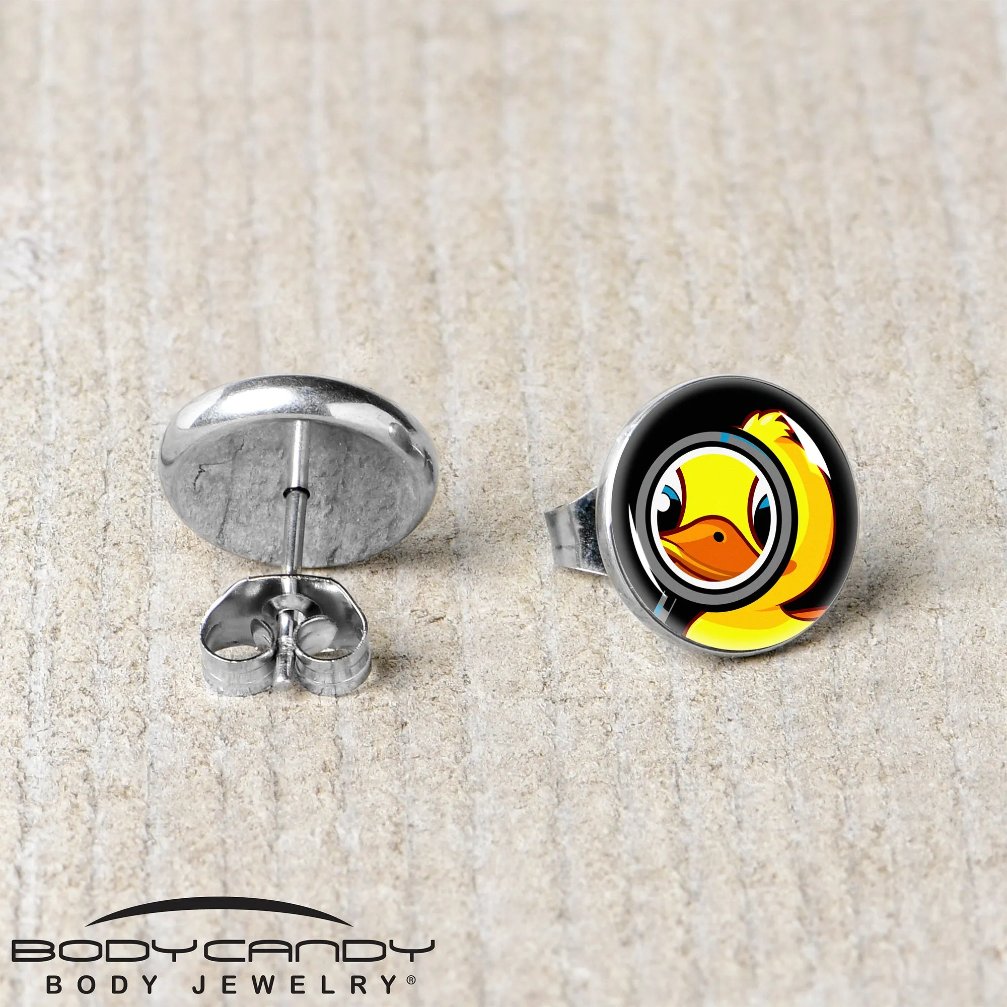 Magnified Yellow Duck Stud Earrings