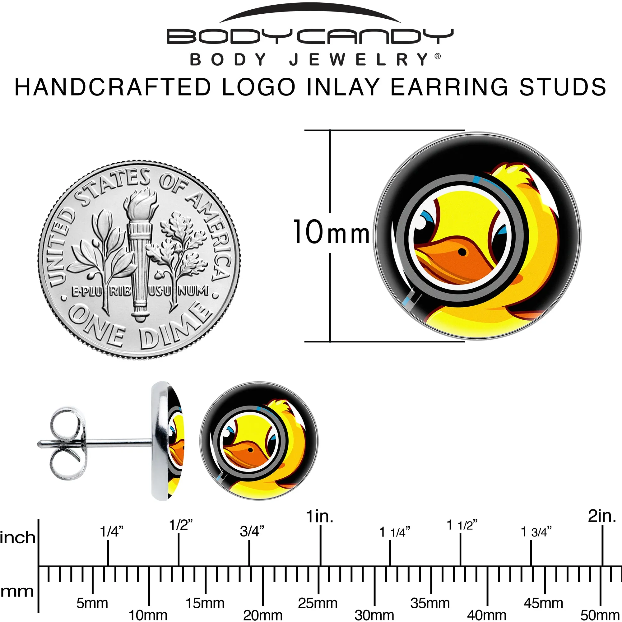 Magnified Yellow Duck Stud Earrings