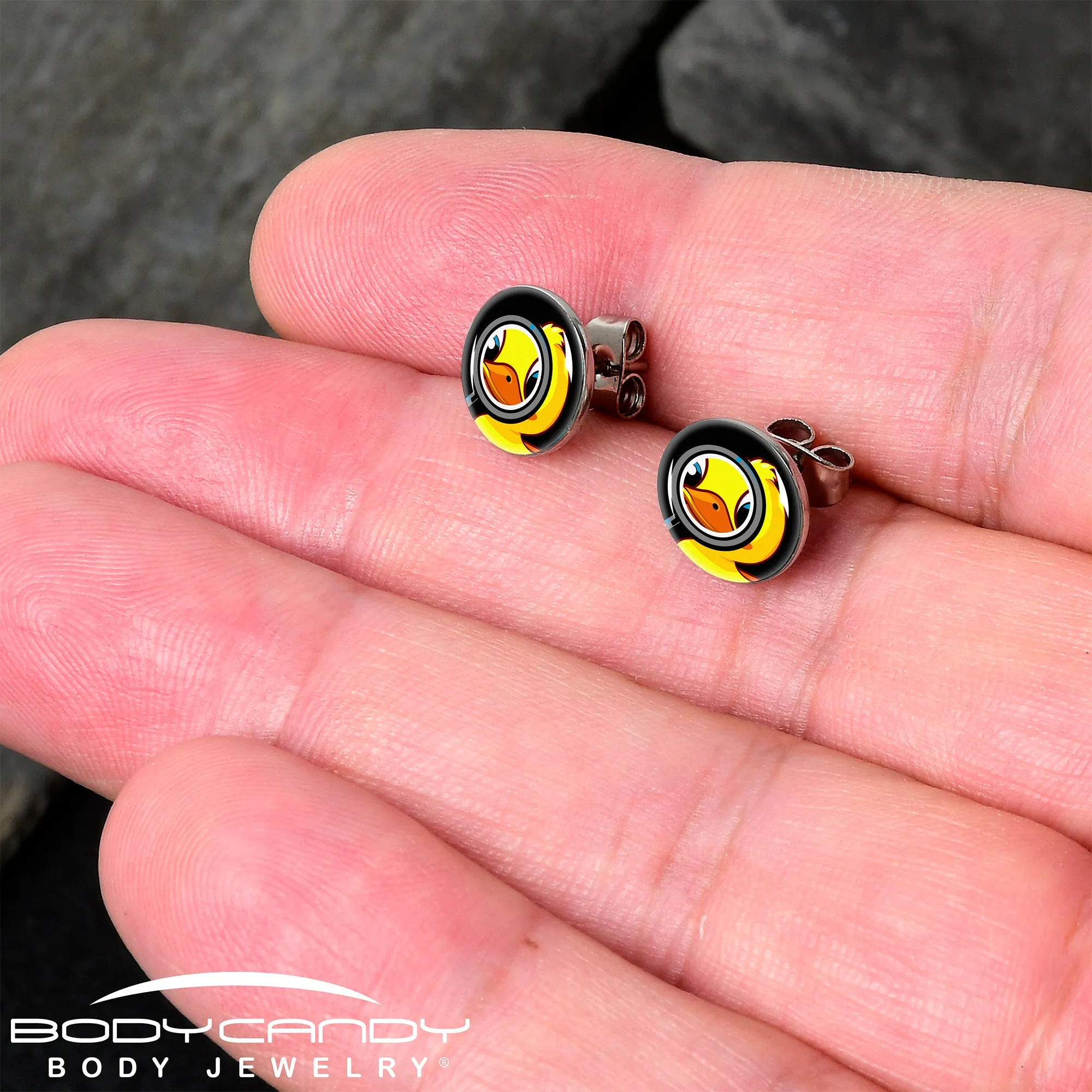 Magnified Yellow Duck Stud Earrings