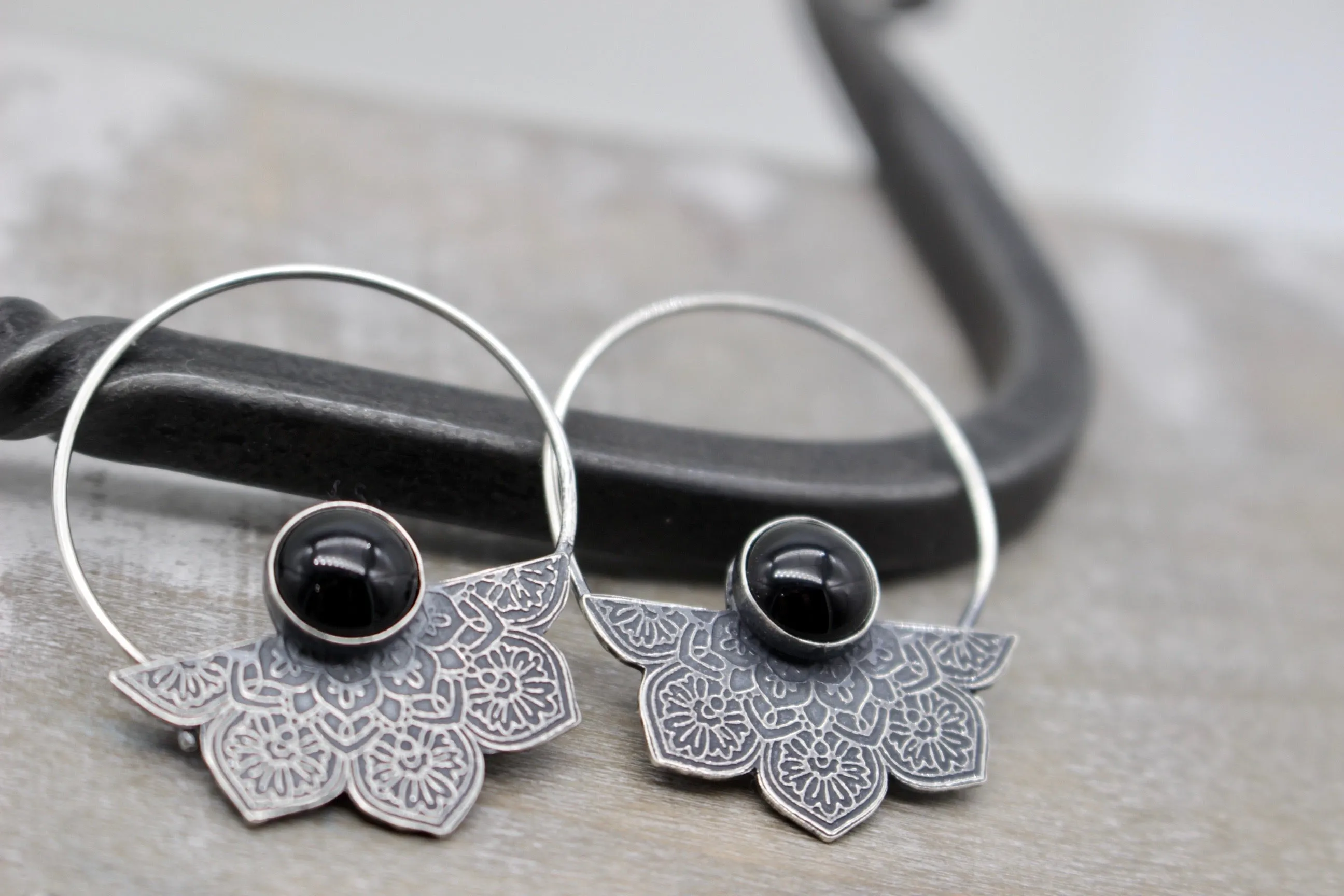 Mandala Onyx hoop earrings