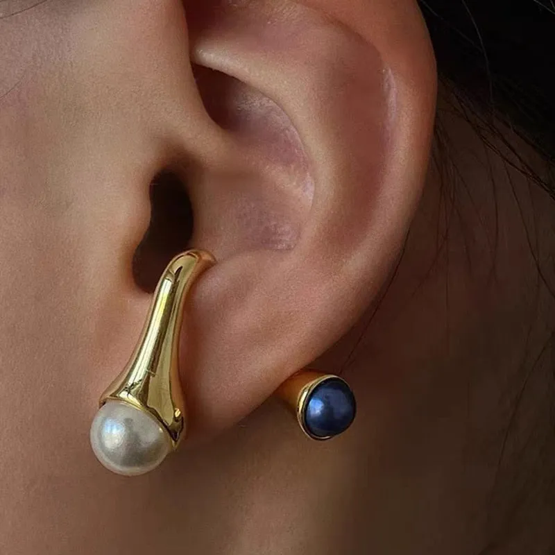 Manila Double Sided Pearl & Gemstone Stud Earrings - 2 Colors