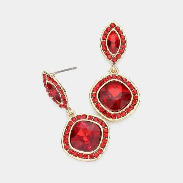 Marquise & Square Red Crystal Evening Earrings