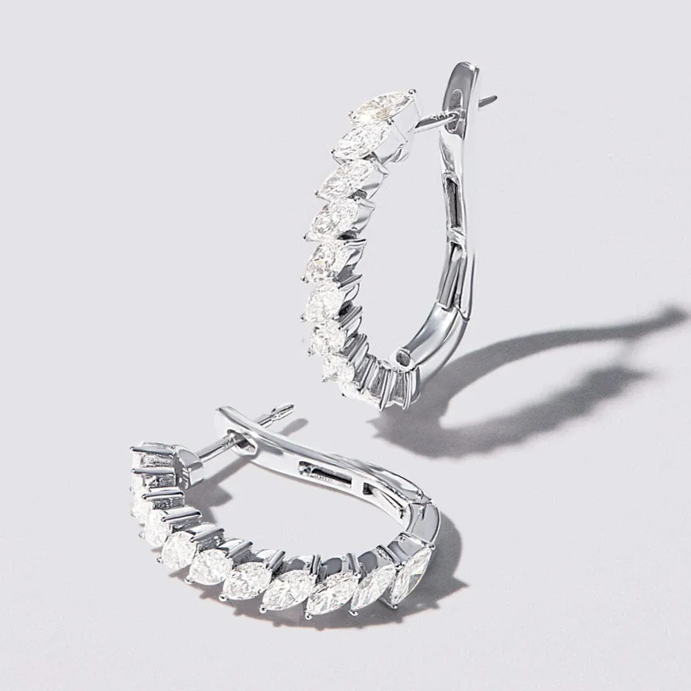 Marquise Hoop Earrings with 1.50ct of Laboratory Grown Diamonds in Sterling Silver and Platinum