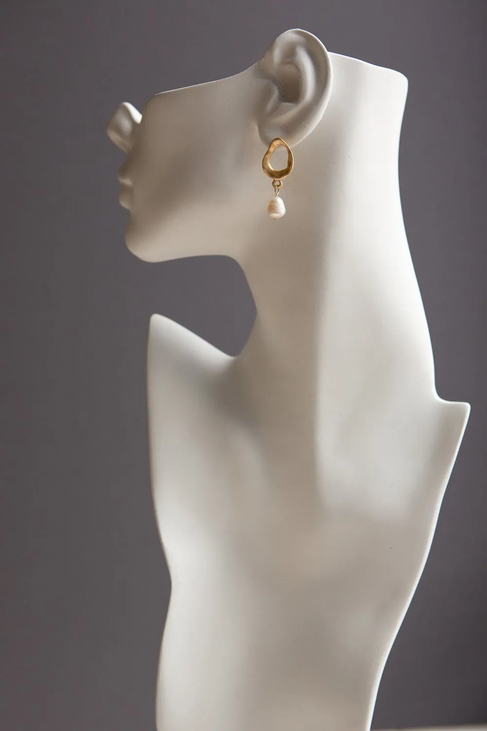 Matte Gold Freshwater Pearl Drop Earrings