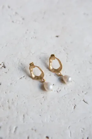 Matte Gold Freshwater Pearl Drop Earrings