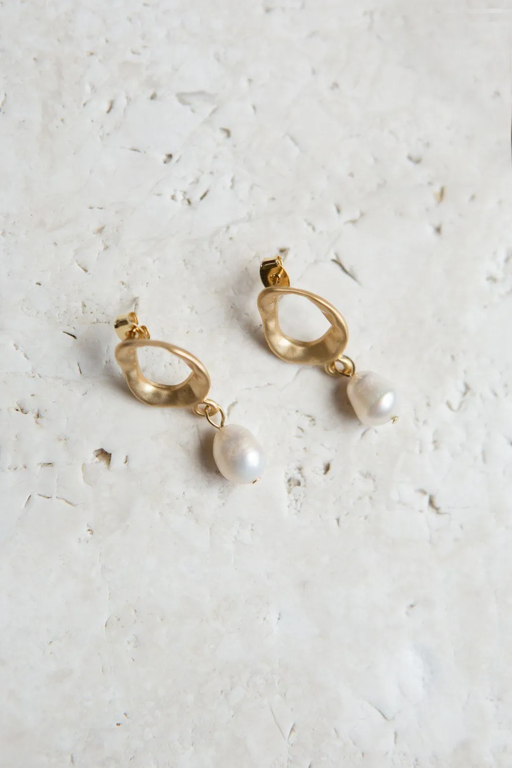 Matte Gold Freshwater Pearl Drop Earrings