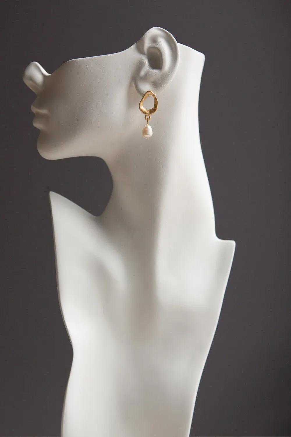 Matte Gold Freshwater Pearl Drop Earrings