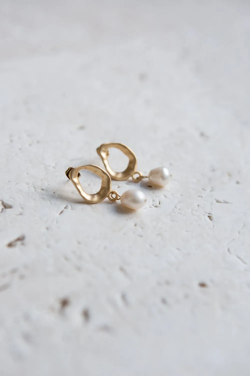 Matte Gold Freshwater Pearl Drop Earrings
