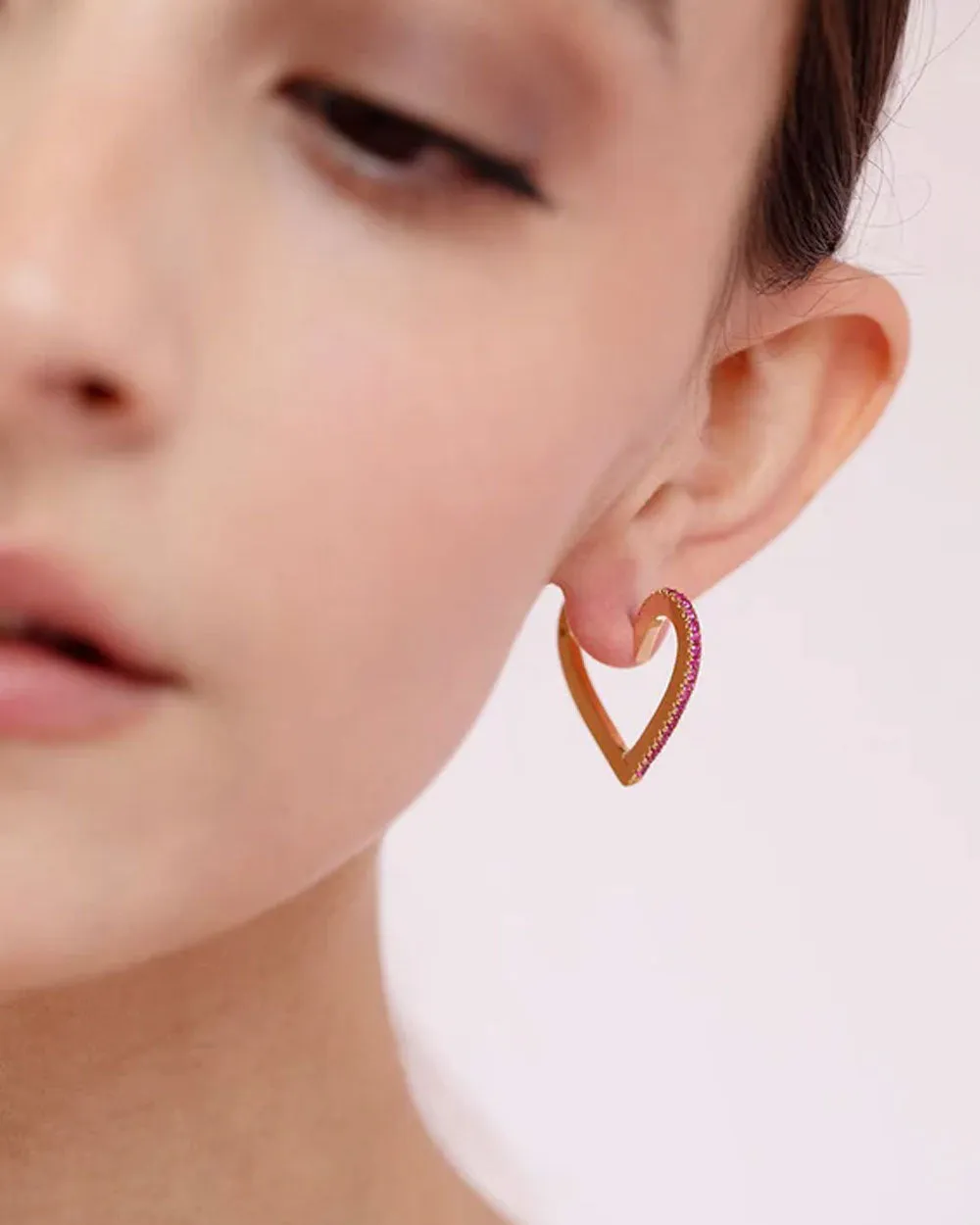 Medium Ruby Heart Hoop Earrings