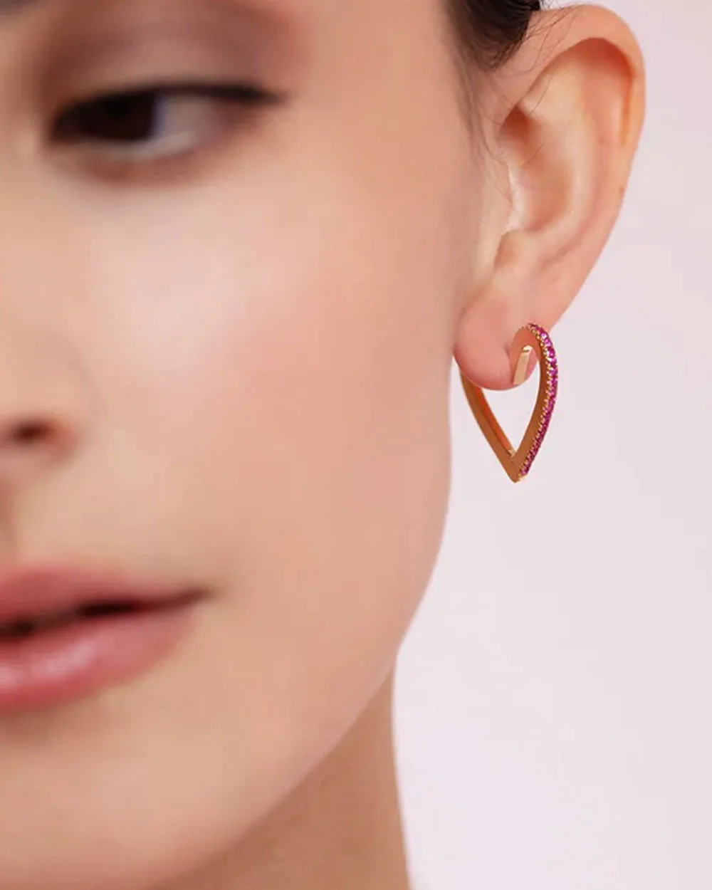 Medium Ruby Heart Hoop Earrings