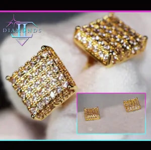 Mens Diamond Ear Studs | Iced Out Earrings | Gold Diamond Ear Studs | Womens Gold Diamond Ear Studs