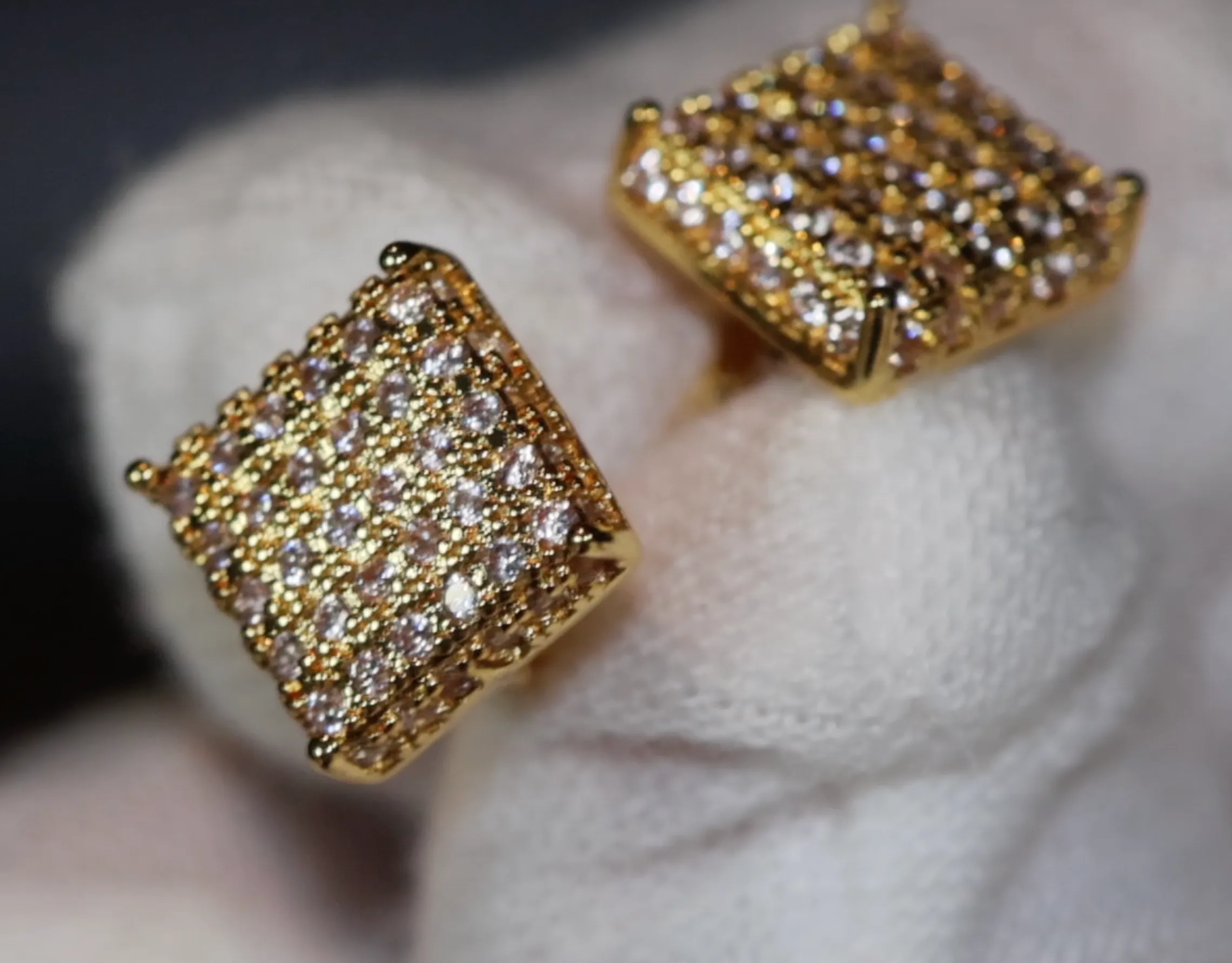 Mens Diamond Ear Studs | Iced Out Earrings | Gold Diamond Ear Studs | Womens Gold Diamond Ear Studs