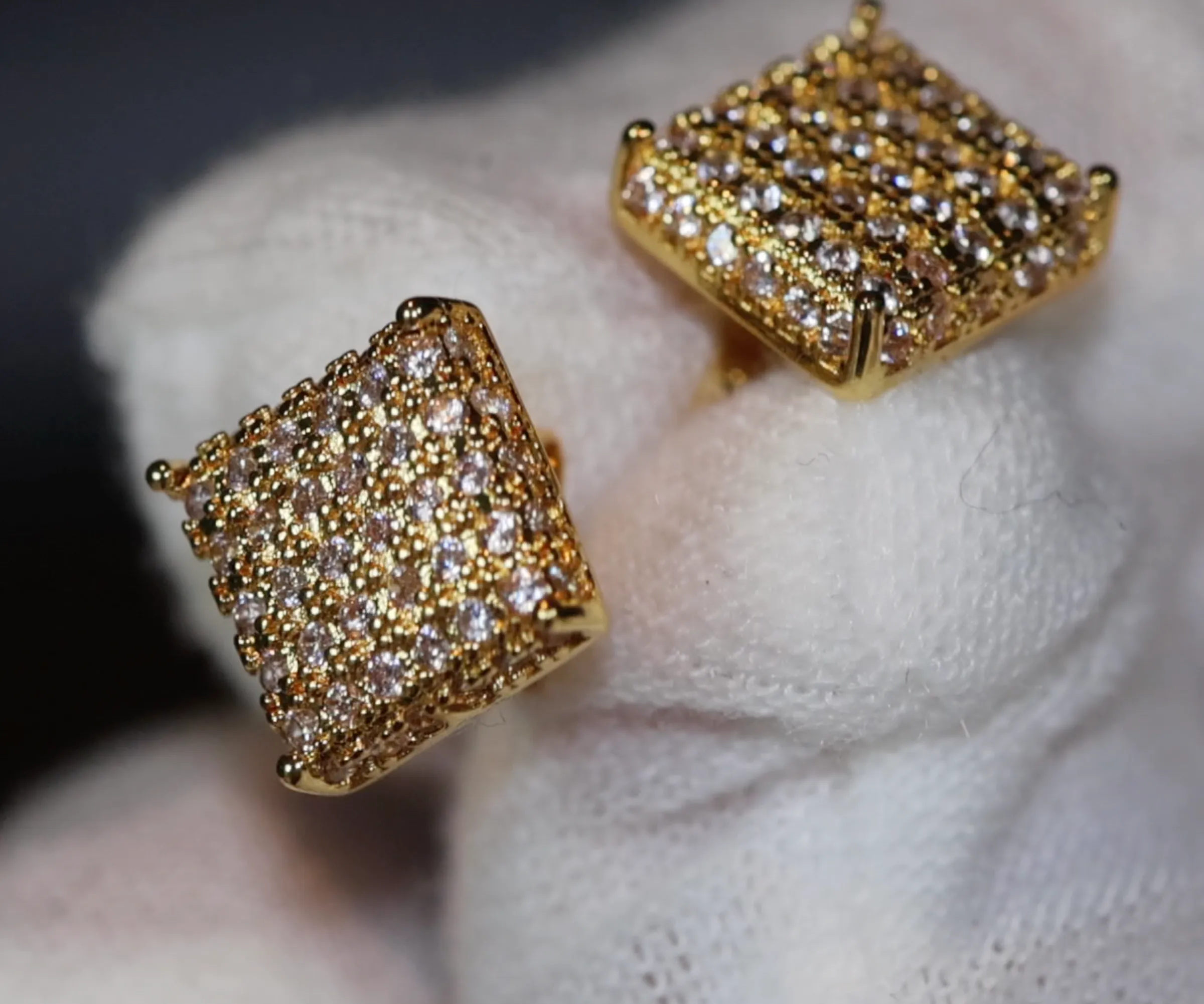 Mens Diamond Ear Studs | Iced Out Earrings | Gold Diamond Ear Studs | Womens Gold Diamond Ear Studs