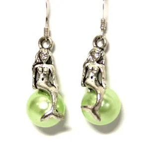 Mermaid on a Green Pearl Earrings