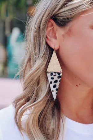 Metallic/Triangle Leather Earrings - Gold/Cheetah