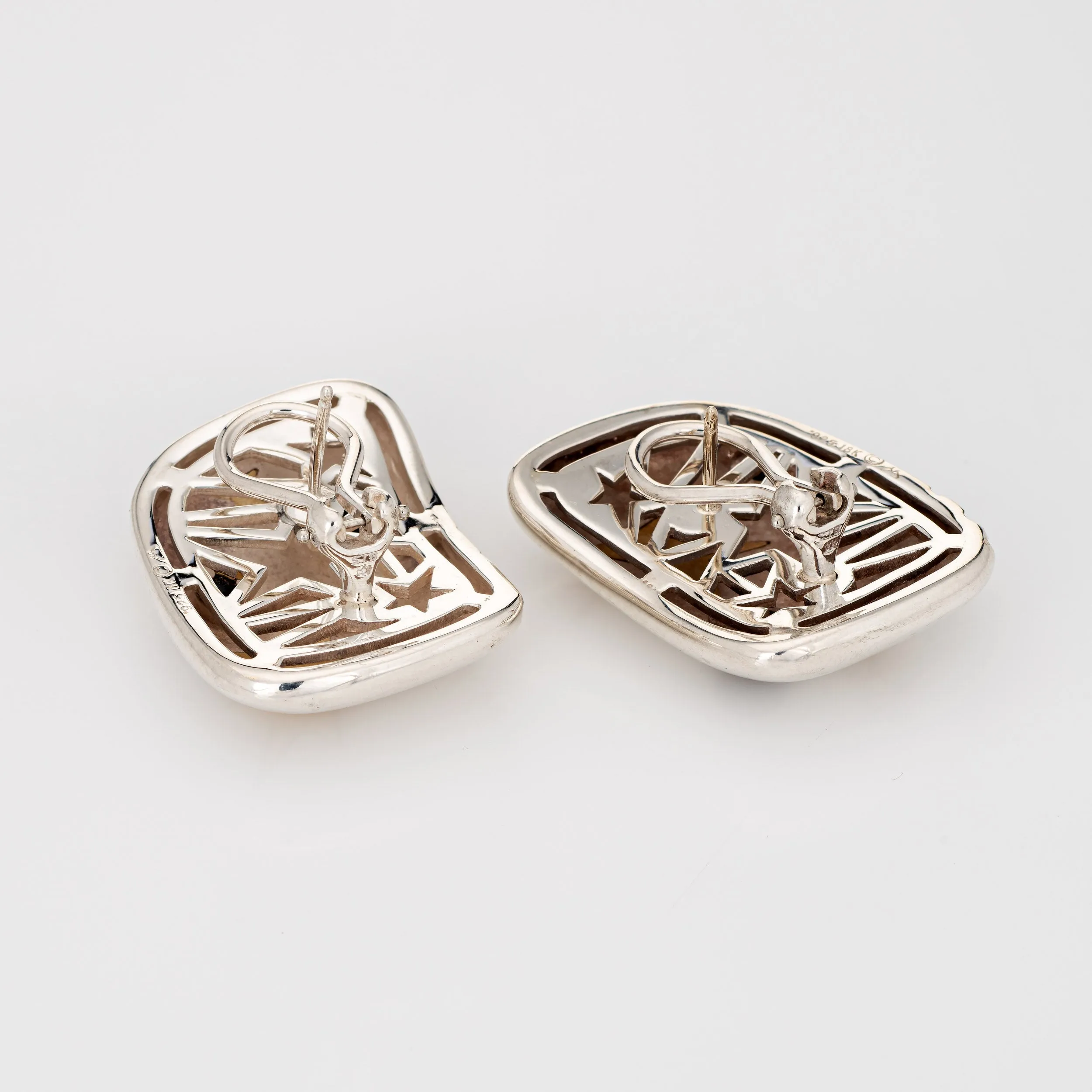 Michael Bondanza Star Earrings Estate Sterling Silver 18k Yellow Gold Jewelry