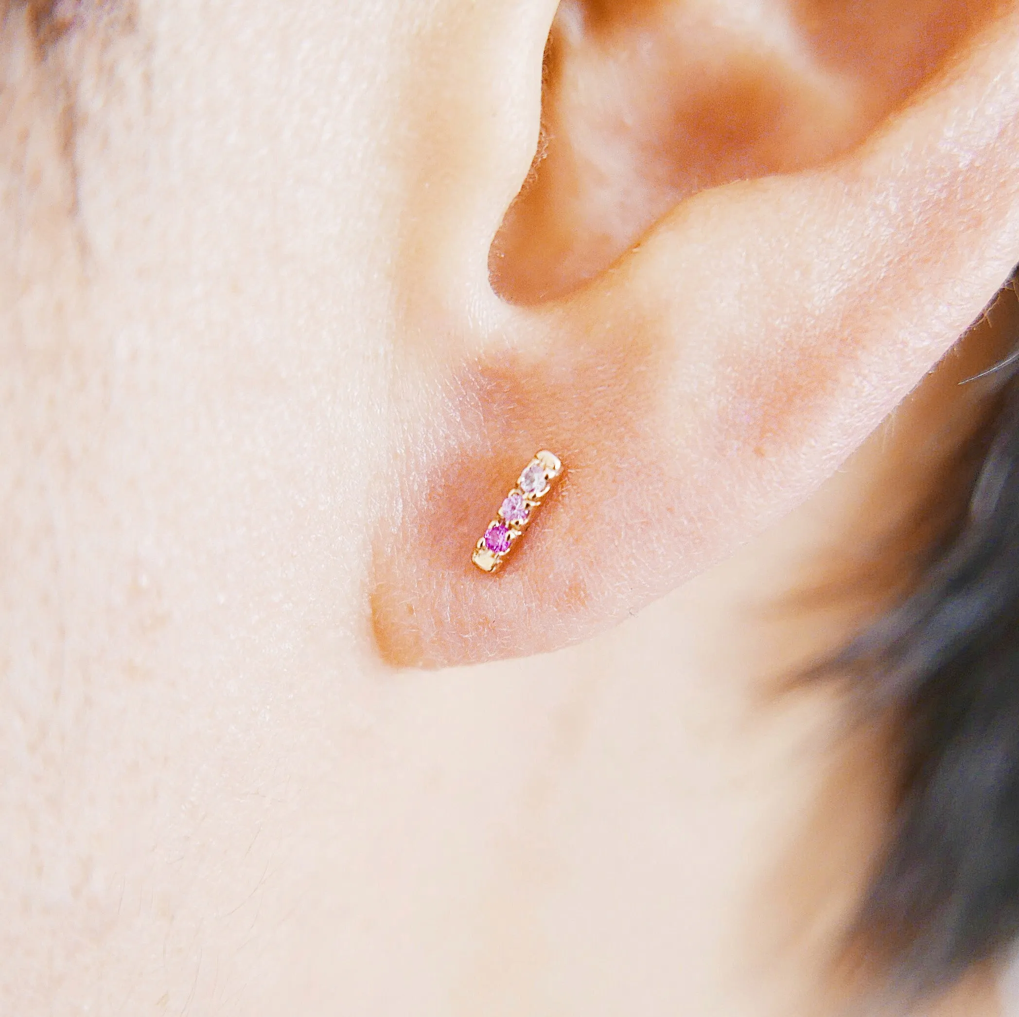 Mini Pink Sapphire Ombre Bar Earrings