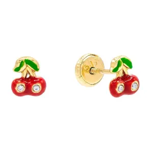 Mini Red Cherry Stud Earring 14K