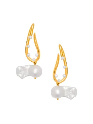 Mini Twist Link Earrings with Baroque Pearls