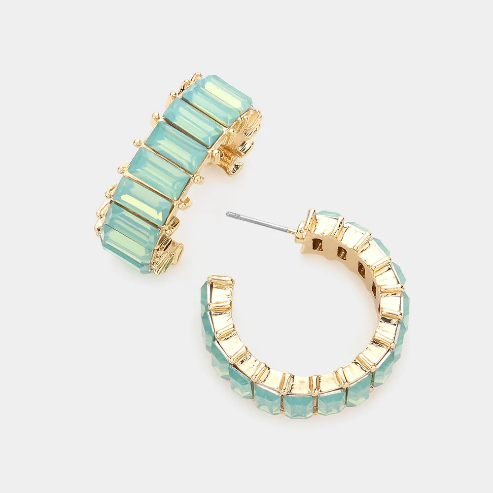 Mint Baguette Stone Interview Earrings  | Crystal Stone Earrings | 589016