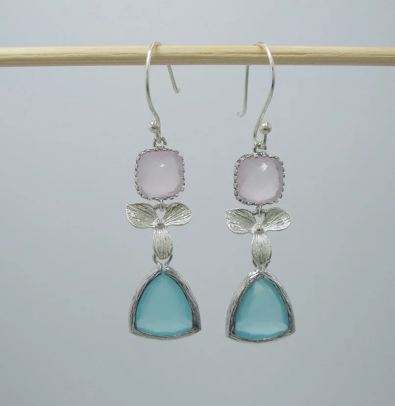 Mint Framed Glass Silver Plated Orchid Earrings.
