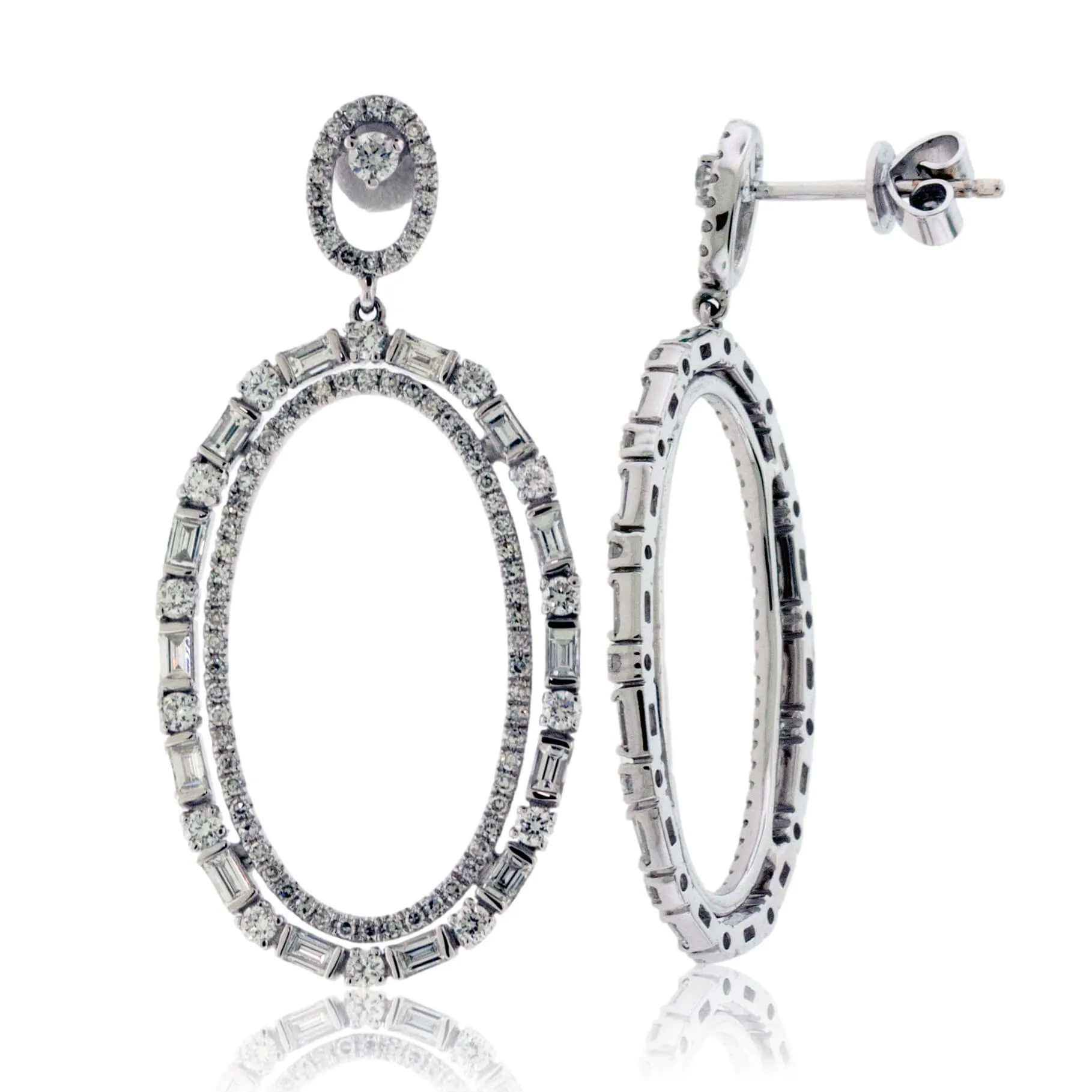 Mixed Cut Diamonds Oval Shaped Dangle Earrings