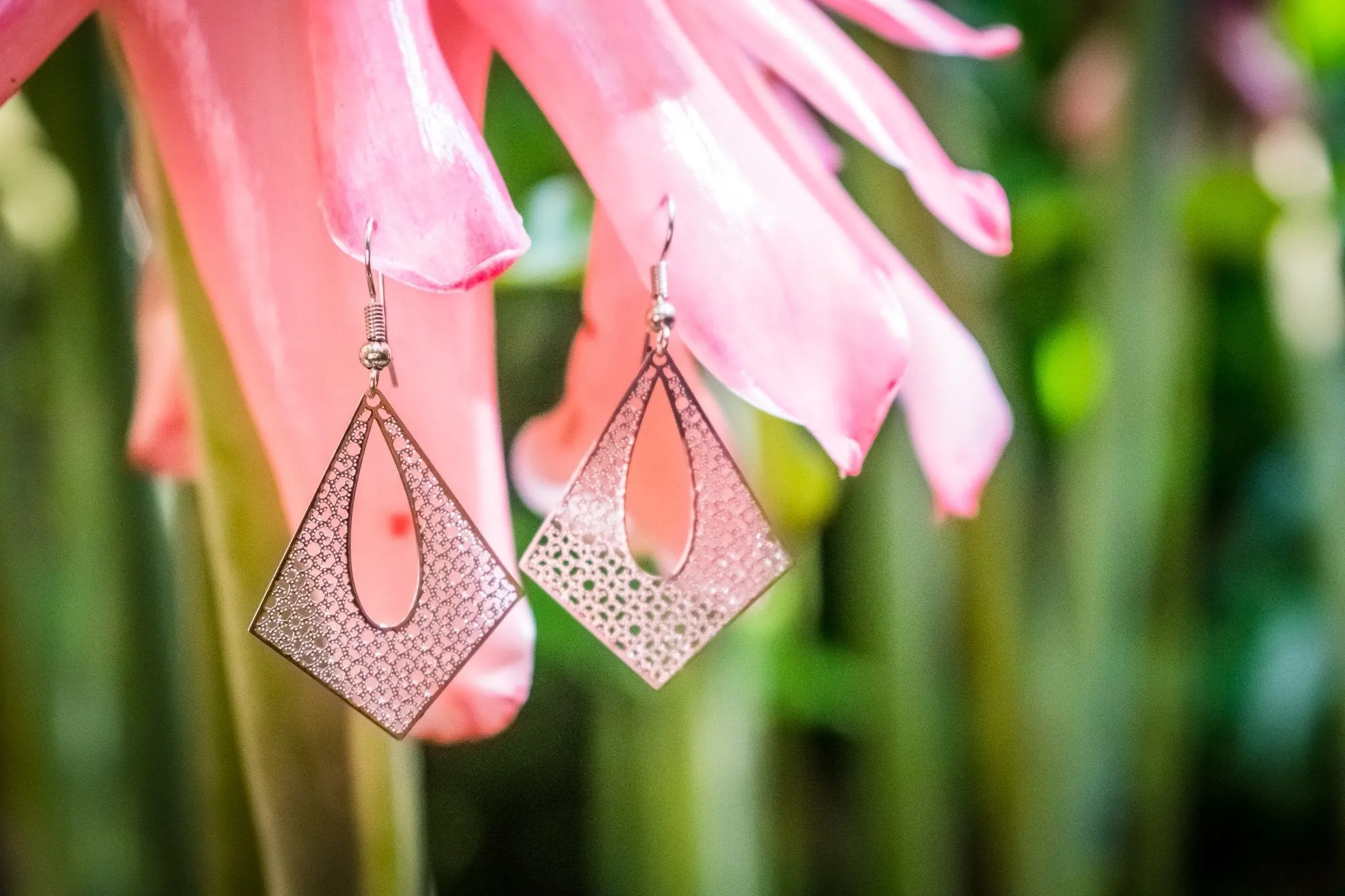 Modern Diamond - White Brass Earrings