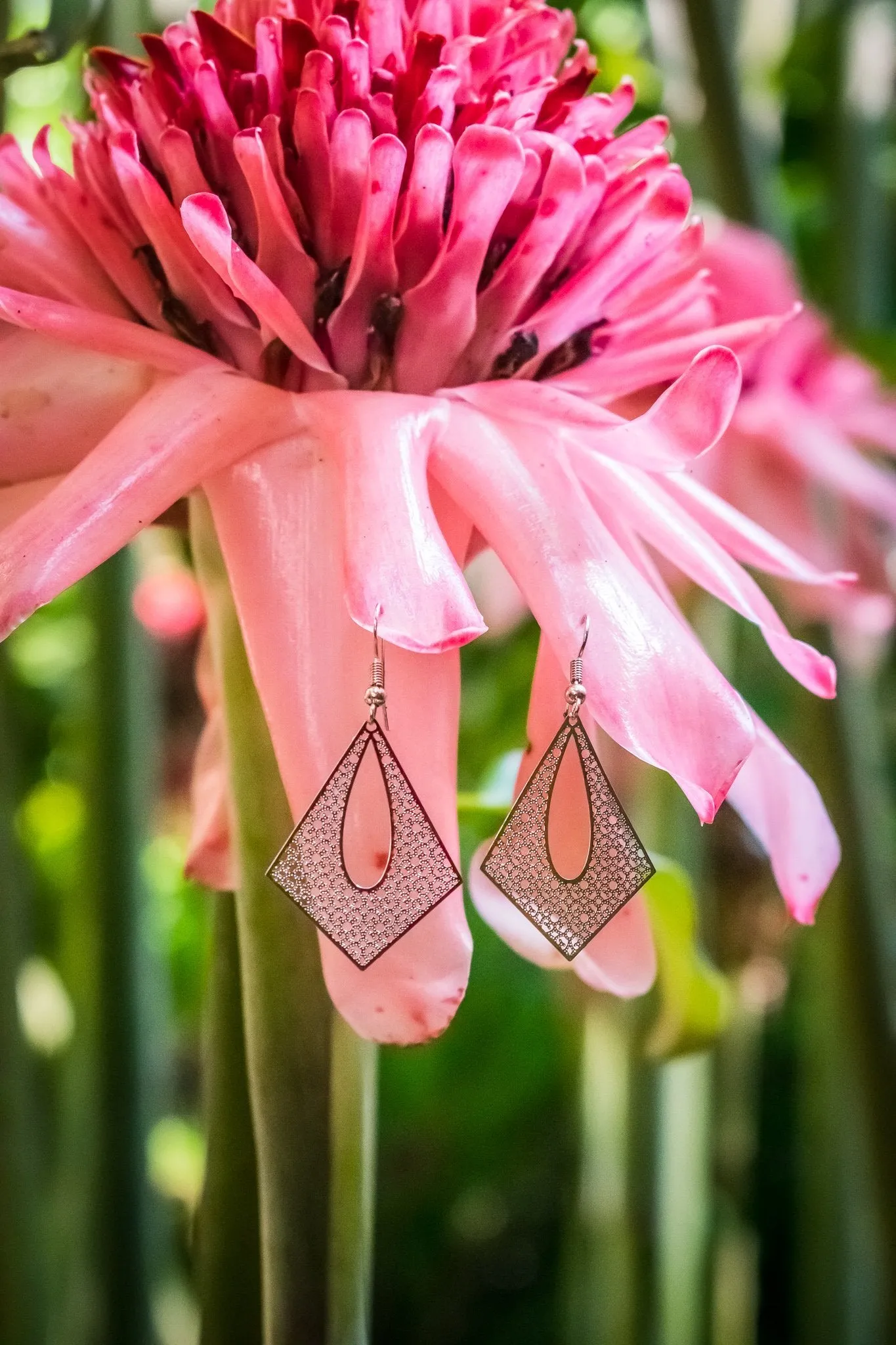 Modern Diamond - White Brass Earrings
