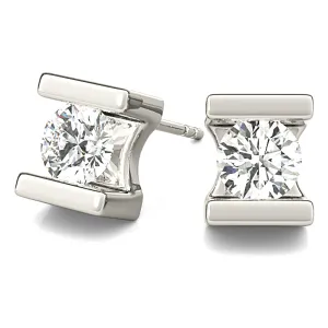 Modern Shiny Tention Round Diamond Stud Earrings