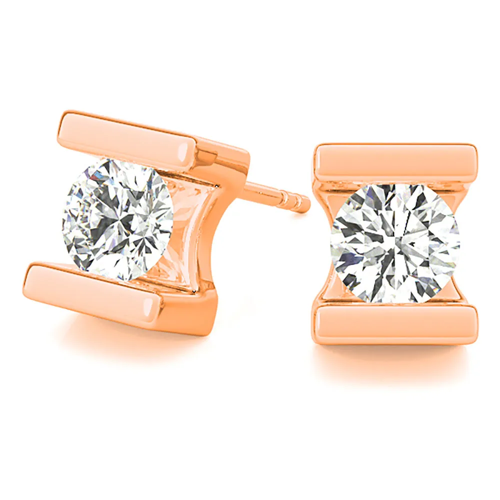 Modern Shiny Tention Round Diamond Stud Earrings