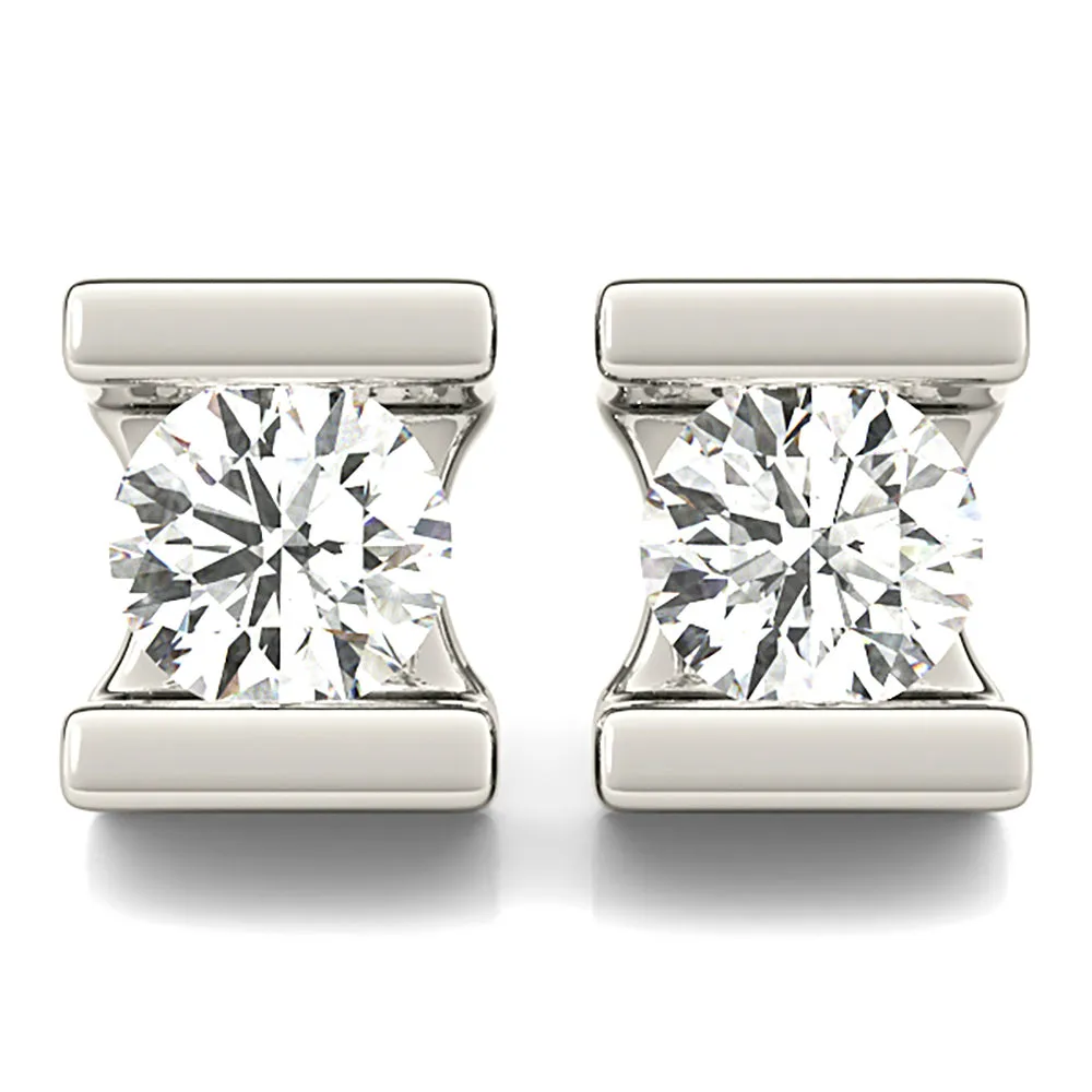 Modern Shiny Tention Round Diamond Stud Earrings