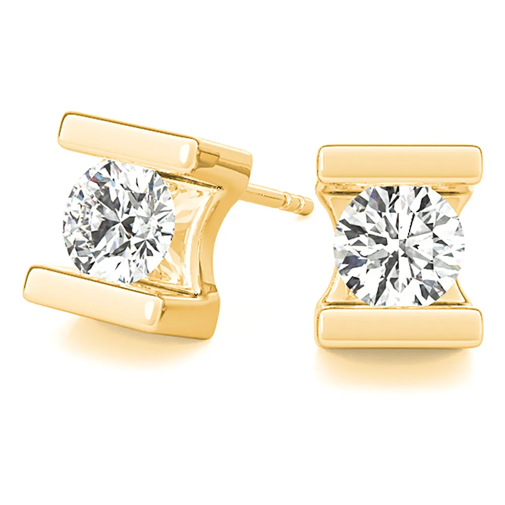 Modern Shiny Tention Round Diamond Stud Earrings