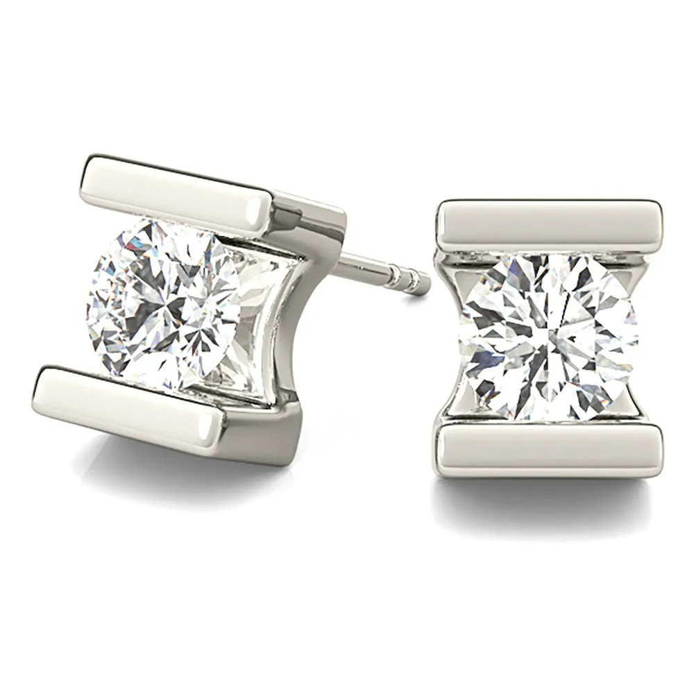 Modern Shiny Tention Round Diamond Stud Earrings