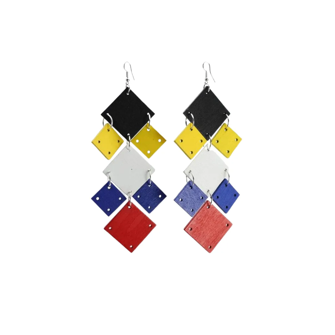 Mondrian Collection - Squares Chandelier Earrings