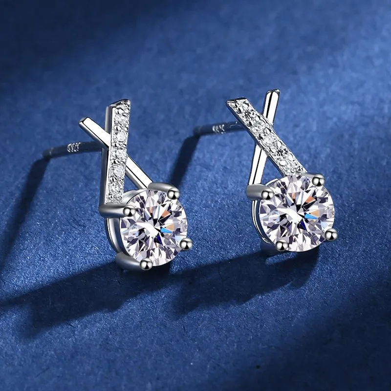 Monogram X Moissanite Stud Earrings Sterling Silver
