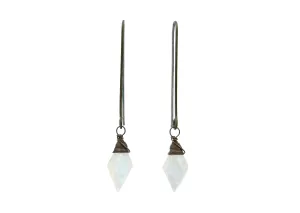Moonstone Long Oxidized Sterling Silver Earrings