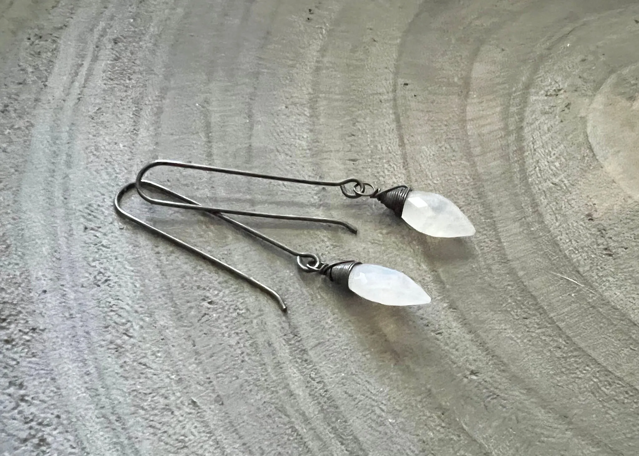 Moonstone Long Oxidized Sterling Silver Earrings
