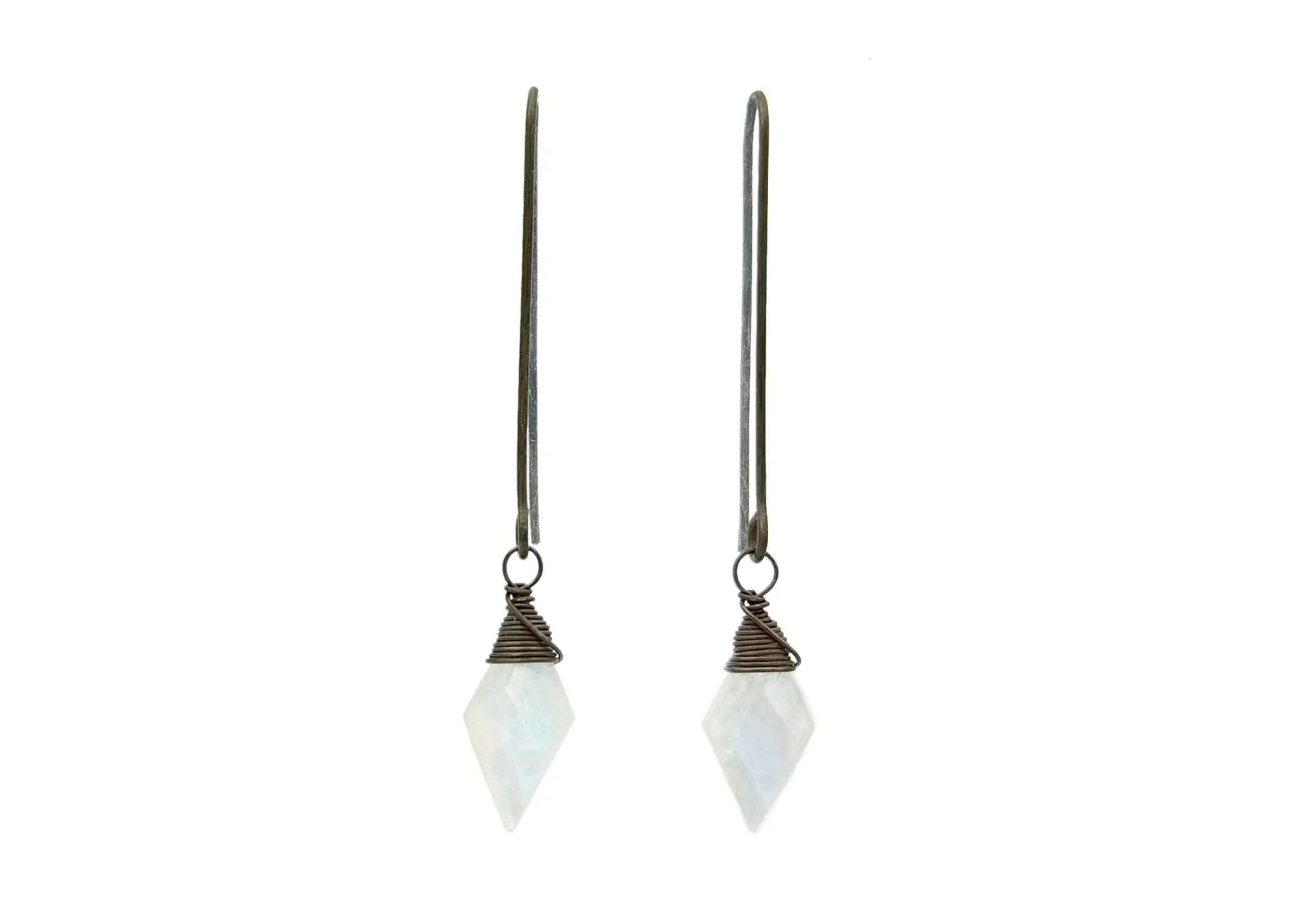 Moonstone Long Oxidized Sterling Silver Earrings