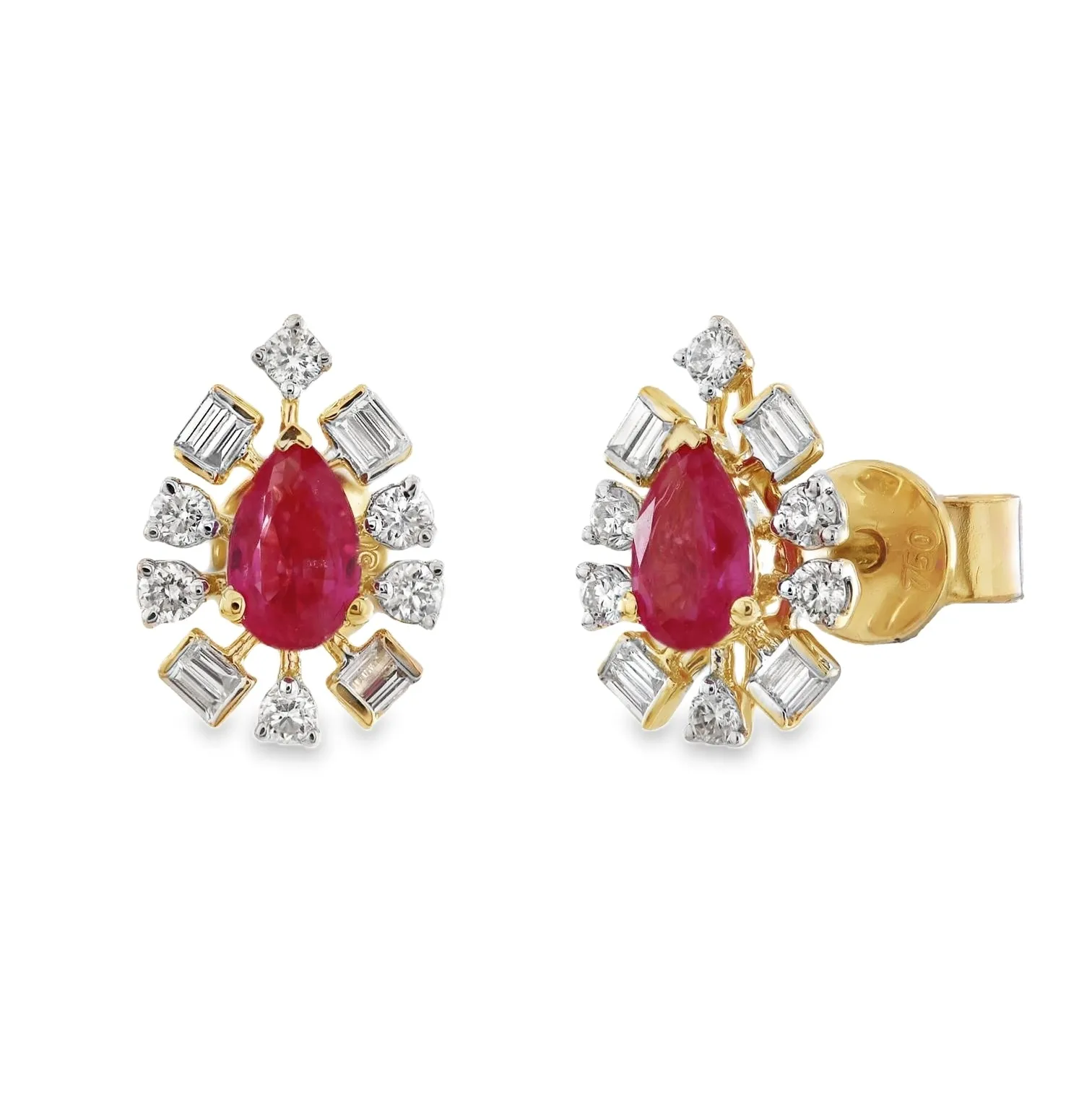 Mosaic Diamond Halo Pear Shape Ruby Earrings and Necklace Gift Jewelry Set