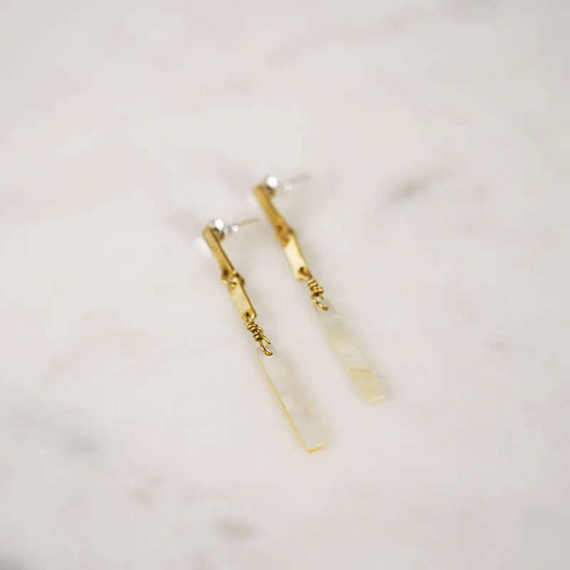 Mother of Pearl with Double Brass Bar Earrings
